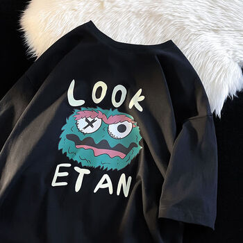 hiphop短袖t恤男潮牌2023夏季小众设计感上衣 厝边头尾look怪兽黑色 s