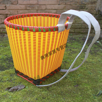 买菜塑料大号背筐手工编织背箩竹筐篓 全塑料钢化背篓42*43黄色大号