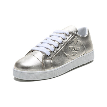 prada普拉达 女士金色皮革系带休闲运动鞋板鞋 1e950l 79a f0846 f