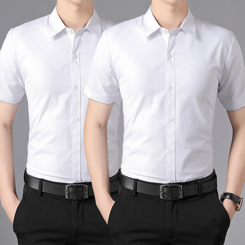 南极人新款短袖衬衫黑色修身商务正装纯色男上班白男士男式夏季夏天