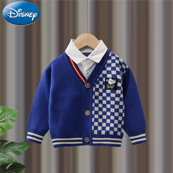 迪士尼童装官网上新 男童假两件毛衣春秋儿童针织开衫洋气1-8岁小童