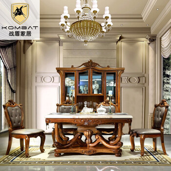 战盾 欧式大理石餐桌椅 乌金木餐桌椅组合长方型小户型吃饭桌子餐桌椅
