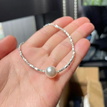 碎银几两s999纯银手链女碎银子珍珠实心足银手镯情人节送女友礼物 999