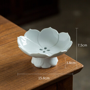 中式茶点果盘高脚零食点心盘子青瓷新高足陶瓷盘供盘下午茶日式托盘碟