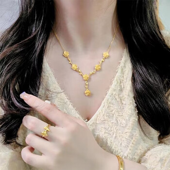 欧颜(oyshipin)黄金玫瑰花项链女999足金时尚潮流花朵锁骨链套链生日