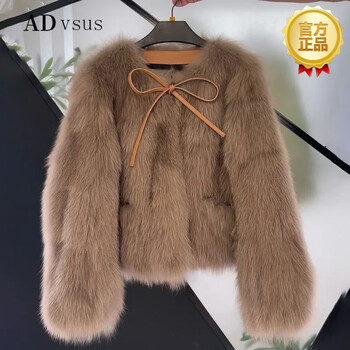 advsus官方2023秋冬季新款仿狐狸毛皮草外套女短款绑带时尚口袋大衣