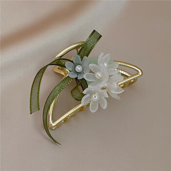 汉服头饰古风抓夹铃兰花蝴蝶结后脑勺后压设计感发饰 铃兰花半圆抓夹