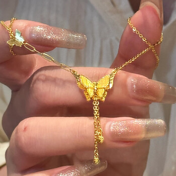禧臣黄金蝴蝶项链女2024新款999足金流苏吊坠锁骨套链情人节礼物 黄金