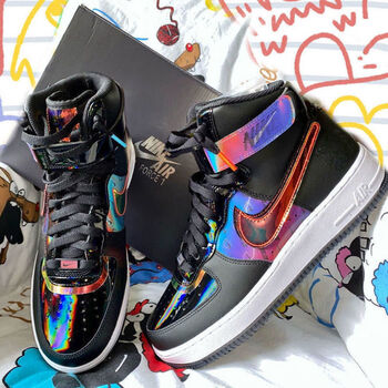 af1王源同款空军一号电玩镭射开拓者电玩像素白镭射高低帮板鞋黑色