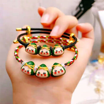 沙金粽子宝宝转运珠端午节五彩绳大孔隔珠配珠diy手链手串配饰五彩绳