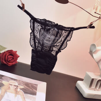 倾真新品内裤女丁字裤女超小情趣蕾丝透明火辣性感t型裤学生迷人蜜桃