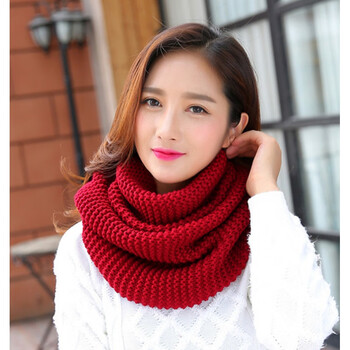奇沛儿围脖女冬季护颈女士围巾毛线针织纯色围脖套保暖加厚礼物女冬款
