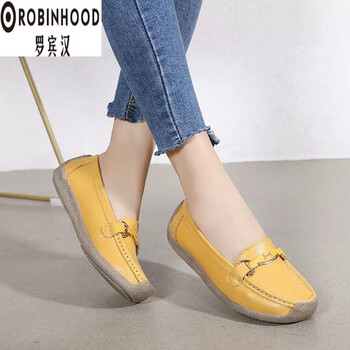 罗宾汉robinhood真牛皮牛筋底深口女鞋软底妈妈鞋护士鞋平底豆豆鞋女