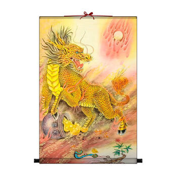 朴珀妮祥龙献瑞凤凰吉祥麒麟貔貅招财挂画新款四大瑞兽绢丝卷轴麒麟a