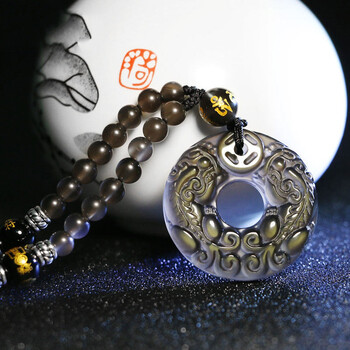 平安冰种黑曜石双貔貅吊坠平安扣挂坠男士女款项链转运冰彩黑曜石珠链