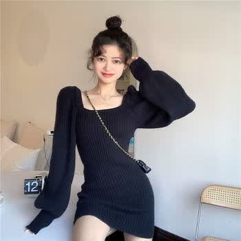 骄拓秋季性感紧身针织连衣裙女显身材毛线裙胖mm200斤大码内搭毛衣包