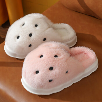 guxisen可爱西瓜毛毛拖鞋女冬季家居外穿情侣毛绒保暖厚底棉拖鞋女士