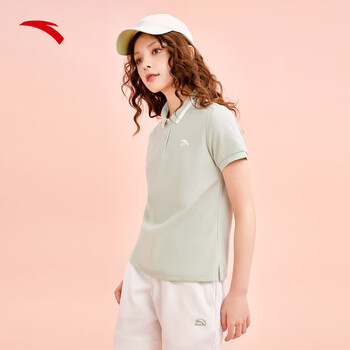 安踏学院风条纹翻领短袖polo衫女款夏季修身显瘦针织正肩运动上衣