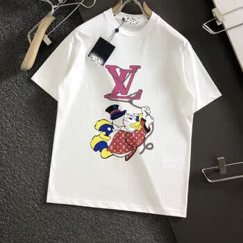 酷奇洋气夏季新款时尚百搭男女款印花休闲短袖唐老鸭系列t恤 白色lv