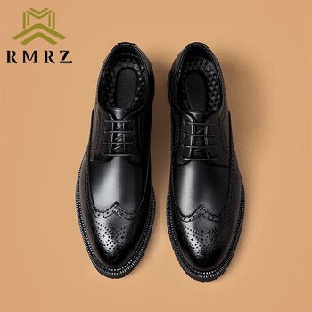 rmrz轻奢品牌皮鞋男新款真皮百搭正装鞋男士尖头系带商务鞋英伦风男鞋