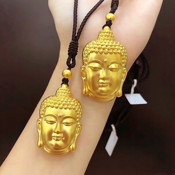 福策黄金吊坠按克古法传承如来佛吊坠足金999佛头金项七夕情人节 约12