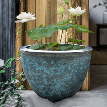 花田趣养睡莲荷花盆缸景德镇陶瓷花盆特大号水缸阳台大花盆室外种树花缸带耳四方绿藻缸小号底部有孔 土培种花种树专用 图片价格品牌报价 京东