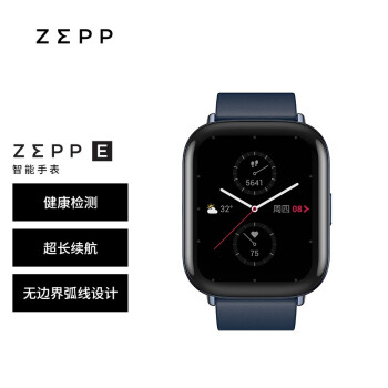 Zepp E 时尚智能手表 NFC 50米防水 方屏版 深海蓝 皮质表带