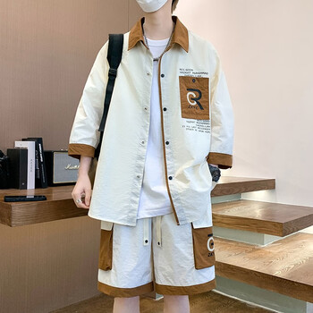 庄莲姿夏季11岁大童男装12-25岁男短袖衬衫短裤套装男生高中生运动