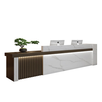 现代中式前台桌原木色收银台公司酒店大厅接待台吧台培训机构柜台定制