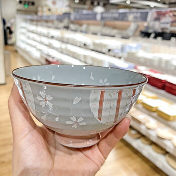 日本 日式和风花卉餐具釉下彩陶瓷米饭碗 家用高脚小饭碗单个 友禅红
