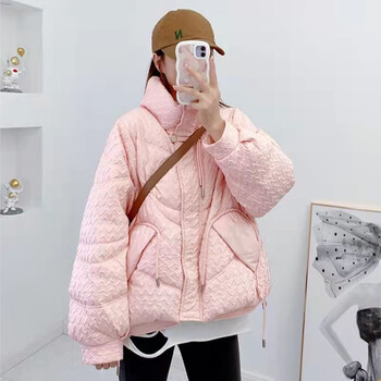 猫柚今年流行的加厚羽绒棉服女冬装oversize面包服短款小个子棉衣粉红