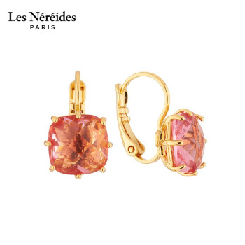 LES NEREIDES方形粉色星钻耳环法式浪漫优雅镀金耳坠礼物女 耳环