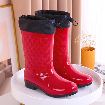 雨靴雨鞋束女士鞋专用中筒女式款口水女款水靴中筒靴定制联名款 红色