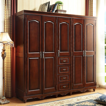 衣柜卧室乡村复古轻奢原木儿童推拉四门五门橡木柜子板栗色不加顶2门