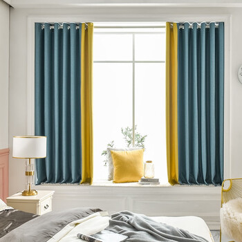 全遮光伸缩杆窗帘杆一整套蓝色黄色拼接适用宽1116m帘高18m对开送弹