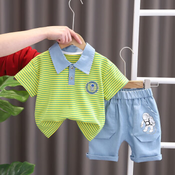涂画图画童装男童夏季套装一岁宝宝新款儿童衣服男孩运动套装条纹两件