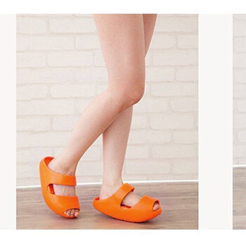 日本减肥鞋瘦身鞋女夏季室内外产后按摩瘦腿摇摇鞋厚底负跟凉拖鞋橙色