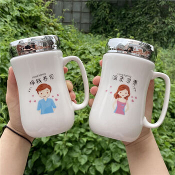 可爱情侣咖啡杯一对韩版女学生水杯带盖勺潮流养家贤惠2个杯镜子盖