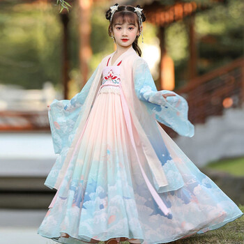 妙倩汉服女童10岁古代衣服超仙13岁女生古装连衣裙儿童中国风小女孩