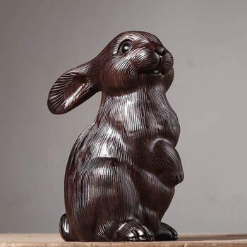 浣彩木雕兔子摆件风水十二生肖兔实木雕刻工艺品玄关装饰品电视柜酒柜
