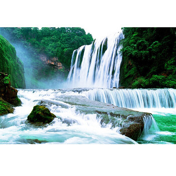 可狄黄果树瀑布海报风景山水画流水生财挂画客厅书房现代简约装饰墙贴