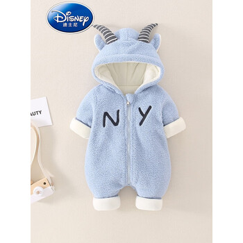 迪士尼disney儿童童装婴儿衣服冬季毛毛衣加绒加厚保暖哈衣满月新生儿