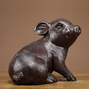 思古黑檀木雕猪摆件实木雕刻十二生肖福猪工艺品摆设家居客厅电视柜