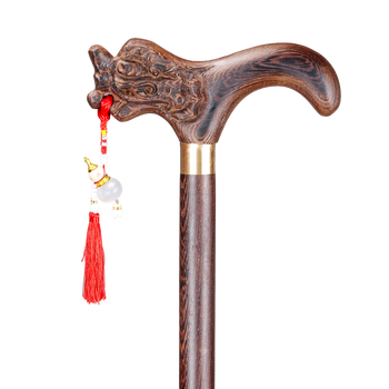 拐杖老人拐棍老人防滑手杖龙头拐杖老年轻便实木头四脚角拐扙 葫芦款