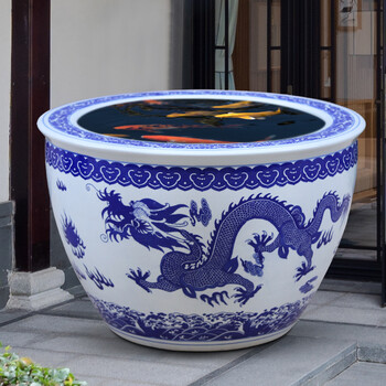 陶瓷花盆睡莲荷花花盆陶瓷鱼花盆青花瓷大花盆户外一米睡莲阳台花式