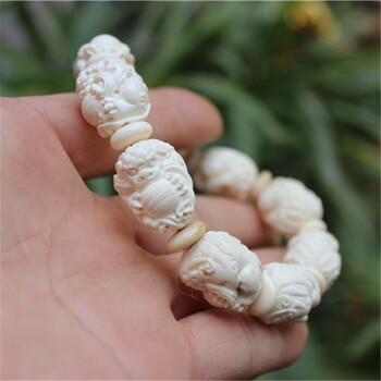 菩萃阁 猛犸象牙手串 手工精雕手串手链 狮子抱球文玩 直径20x16mm