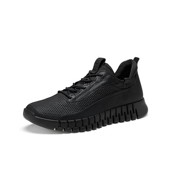 爱步ecco纯色百搭休闲鞋男新款舒适防滑健步鞋老爹鞋灵动525214黑色