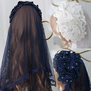 【 蝴蝶节】原创设计lolita花嫁茶会华丽款双层星星花边头纱新娘头饰