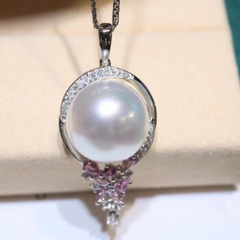 南洋半岛澳白珍珠吊坠海水项链18k金镶钻轻奢锁骨链送女友礼物127mm