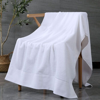 嘉枝鹿白色浴巾床单纯白毛巾被宾馆酒店浴巾加大浴巾全棉美容院80150